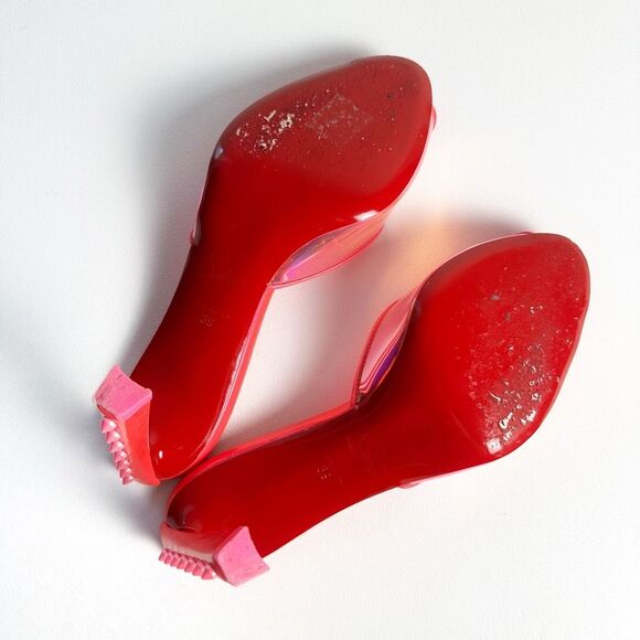 CHRISTIAN LOUBOUTIN Me Condorapik Pink Slide Heels Size 39 US 8.5 Spike Peep Toe - Picture 11 of 13